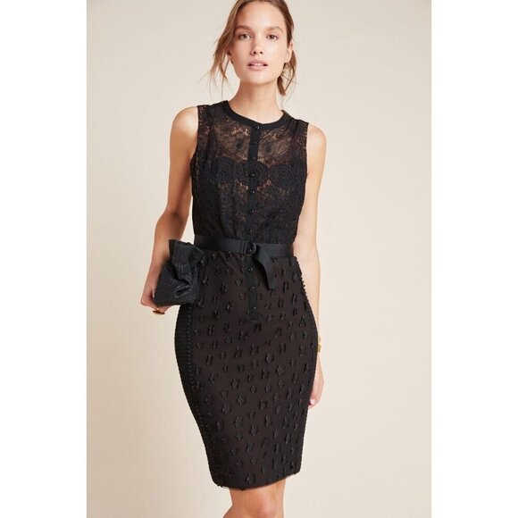 NWT Anthropologie Byron Lars Beauty Mark Gisella in Black Lace Sheath Dress 8P